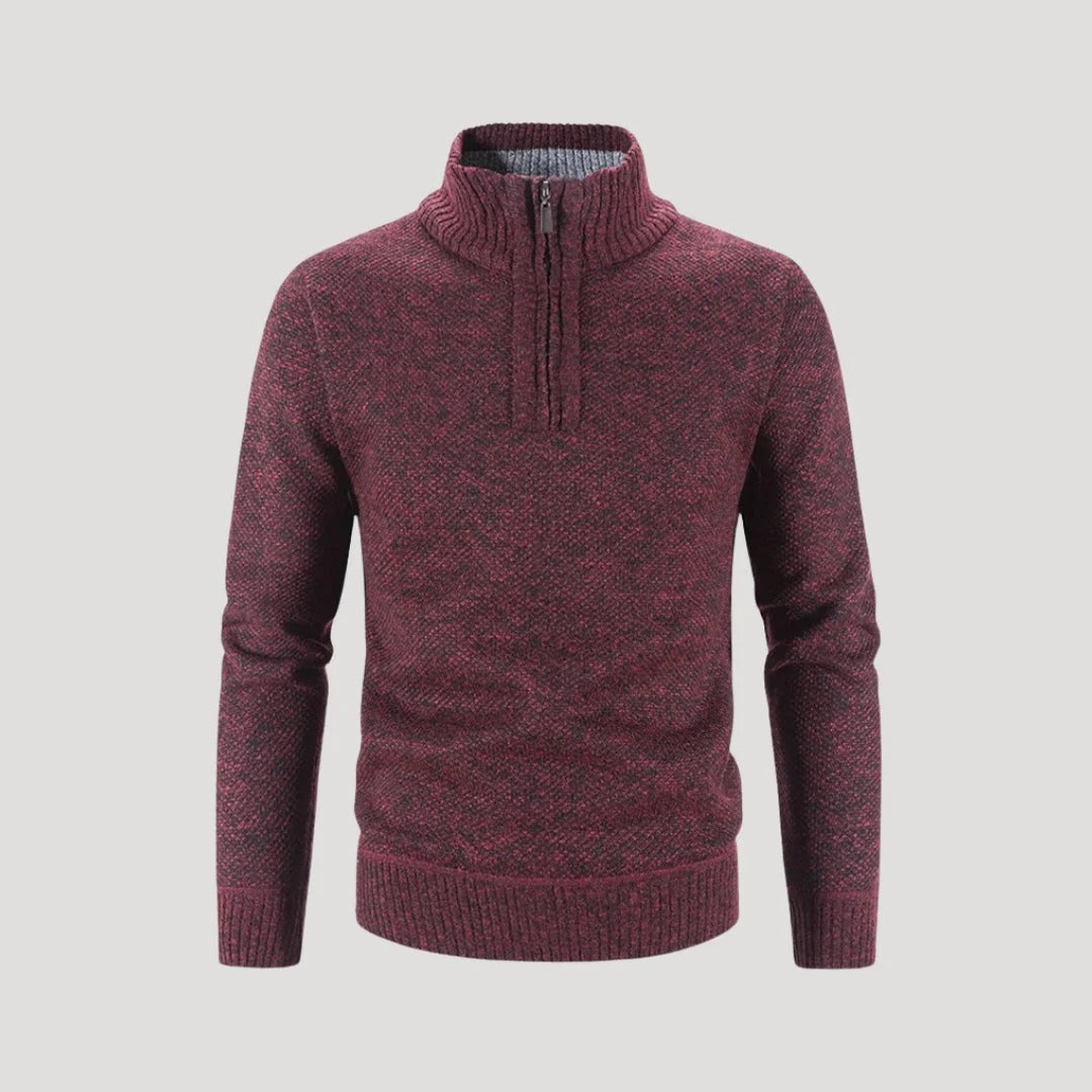 Herr ulltröja med halv zip i henley-stil