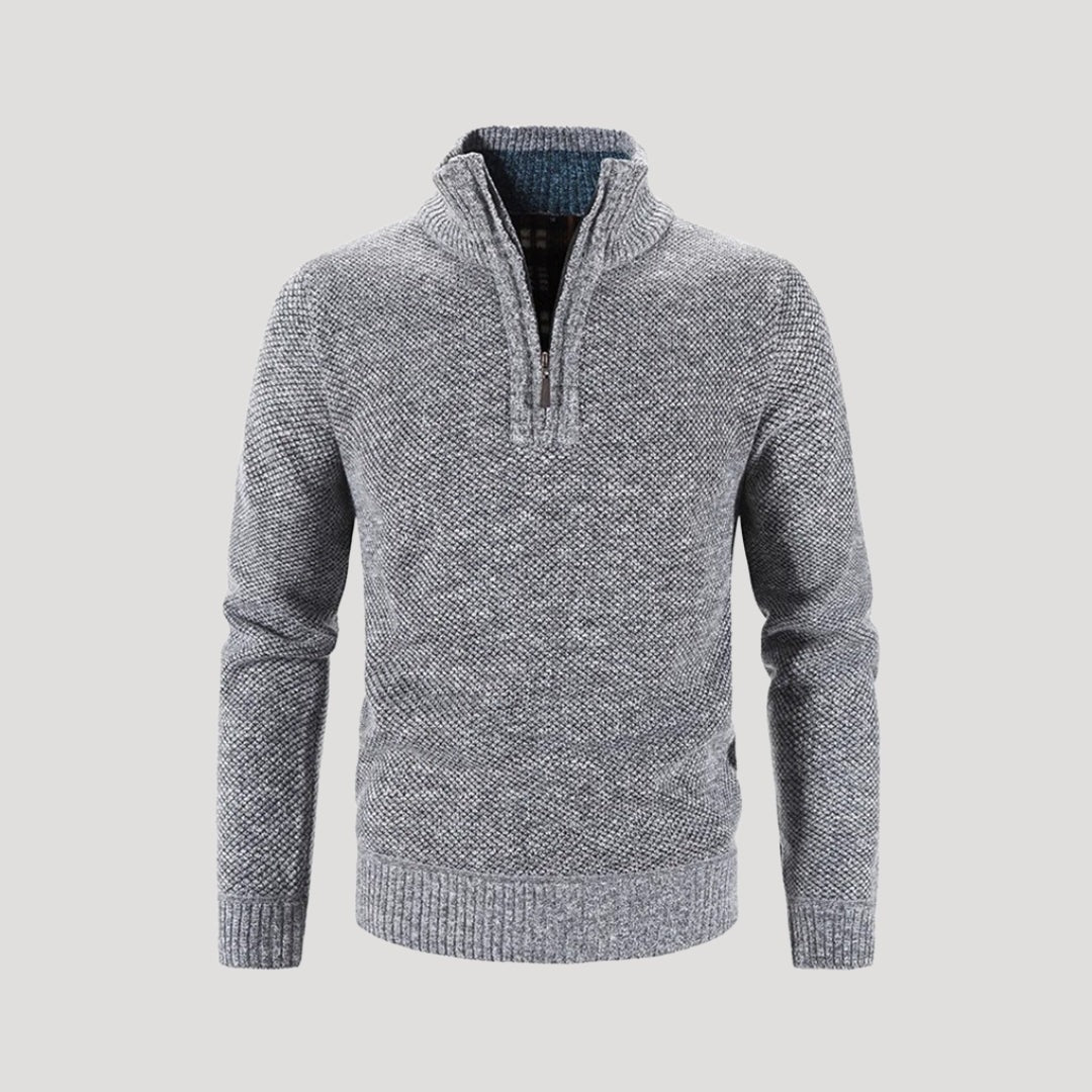 Herr ulltröja med halv zip i henley-stil