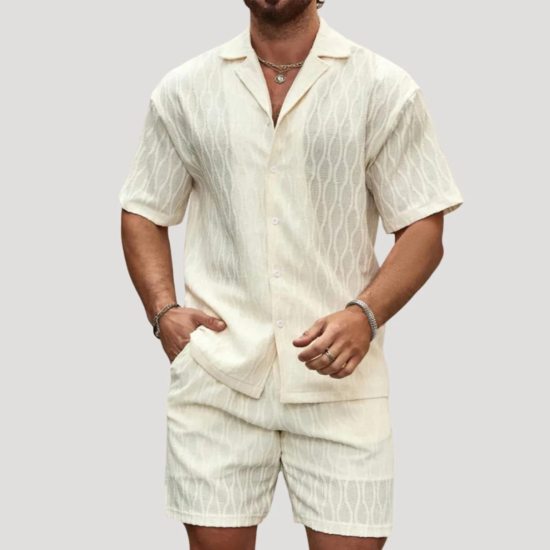 Herr matchande set med kortärmad skjorta och shorts