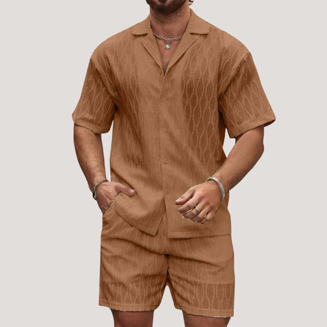 Herr matchande set med kortärmad skjorta och shorts