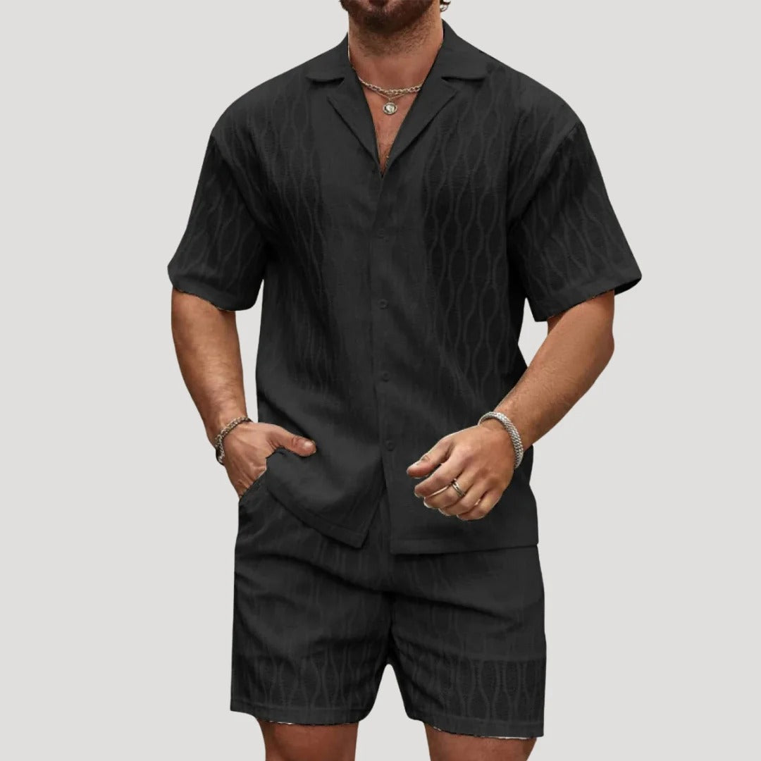 Herr matchande set med kortärmad skjorta och shorts