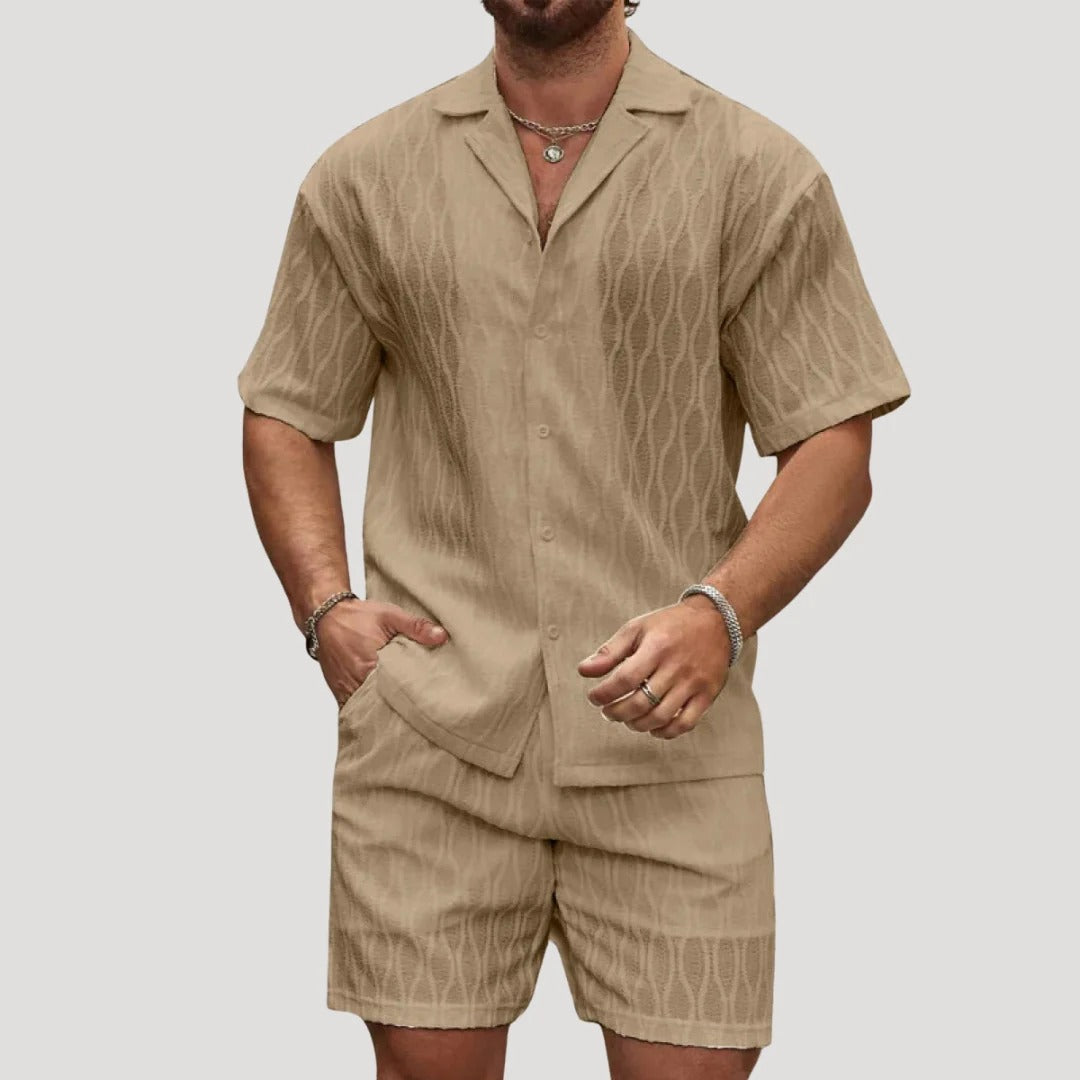Herr matchande set med kortärmad skjorta och shorts