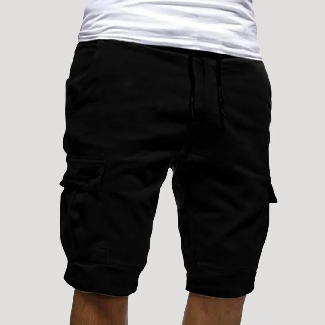 Herr cargo shorts i bomull med fickor och resårmidja
