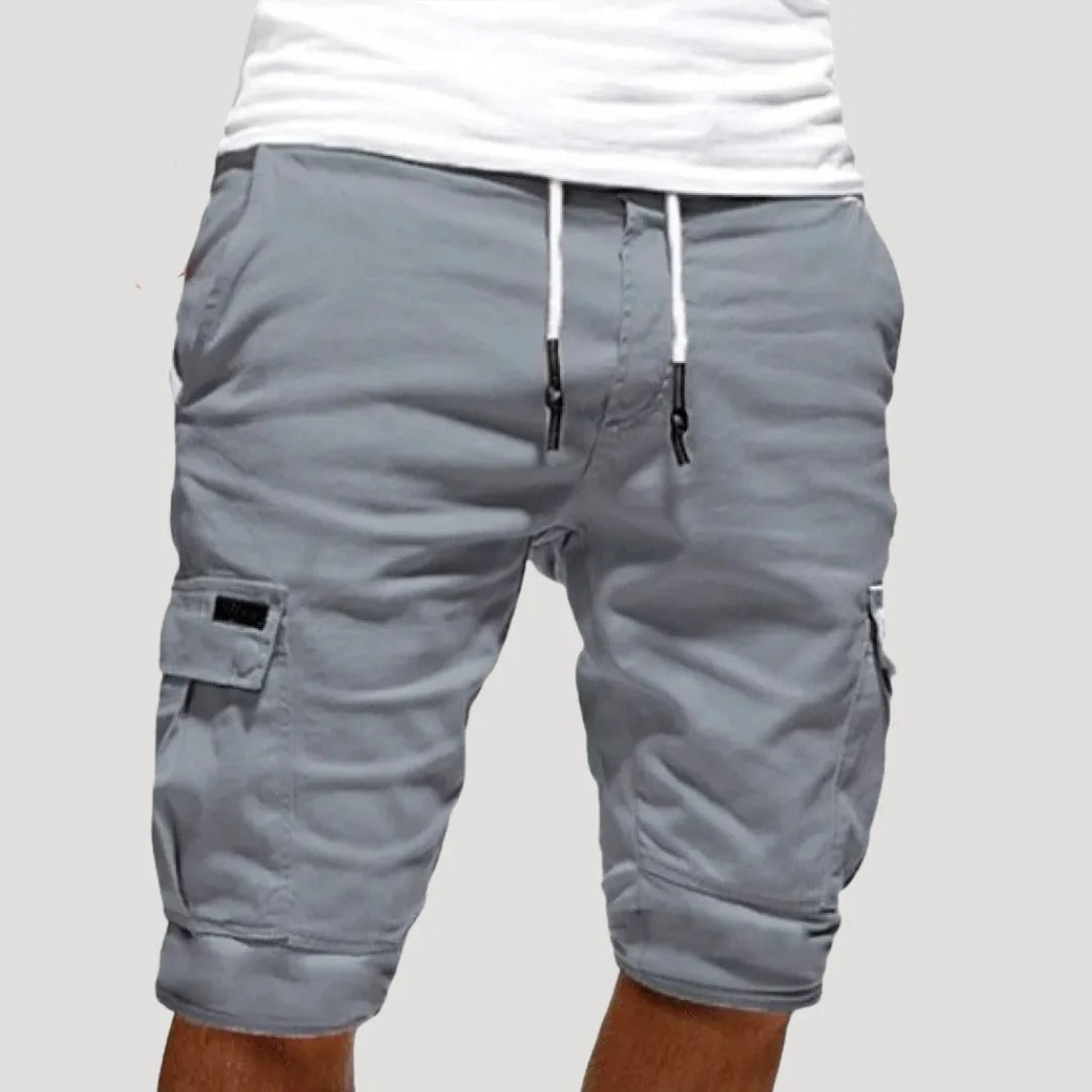 Herr cargo shorts i bomull med fickor och resårmidja