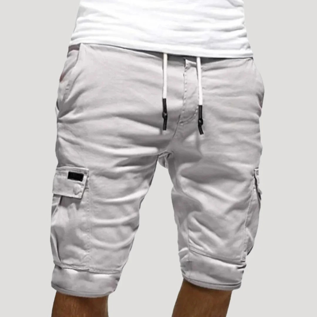 Herr cargo shorts i bomull med fickor och resårmidja