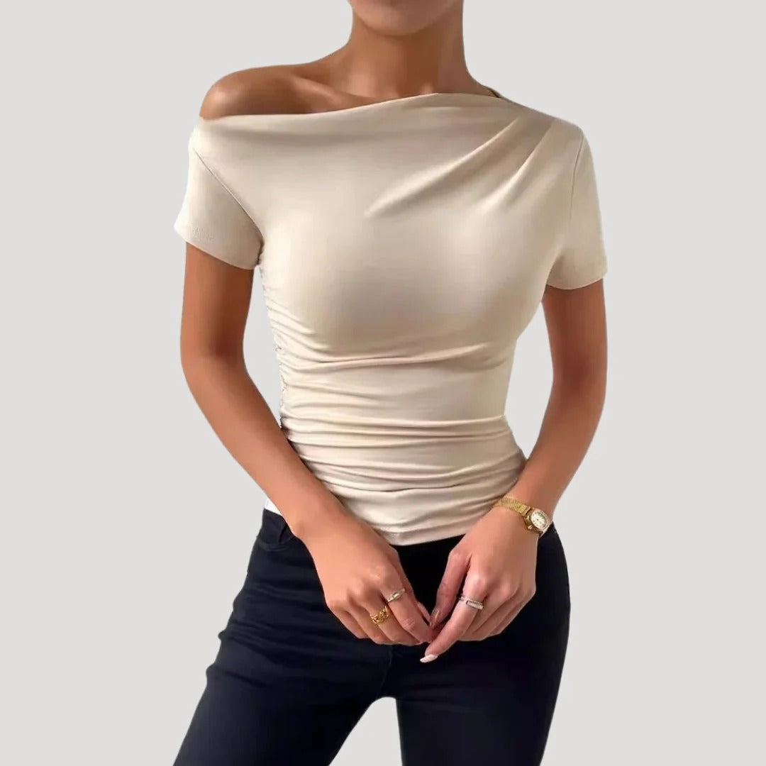 Dam off shoulder topp figurnära med drapering