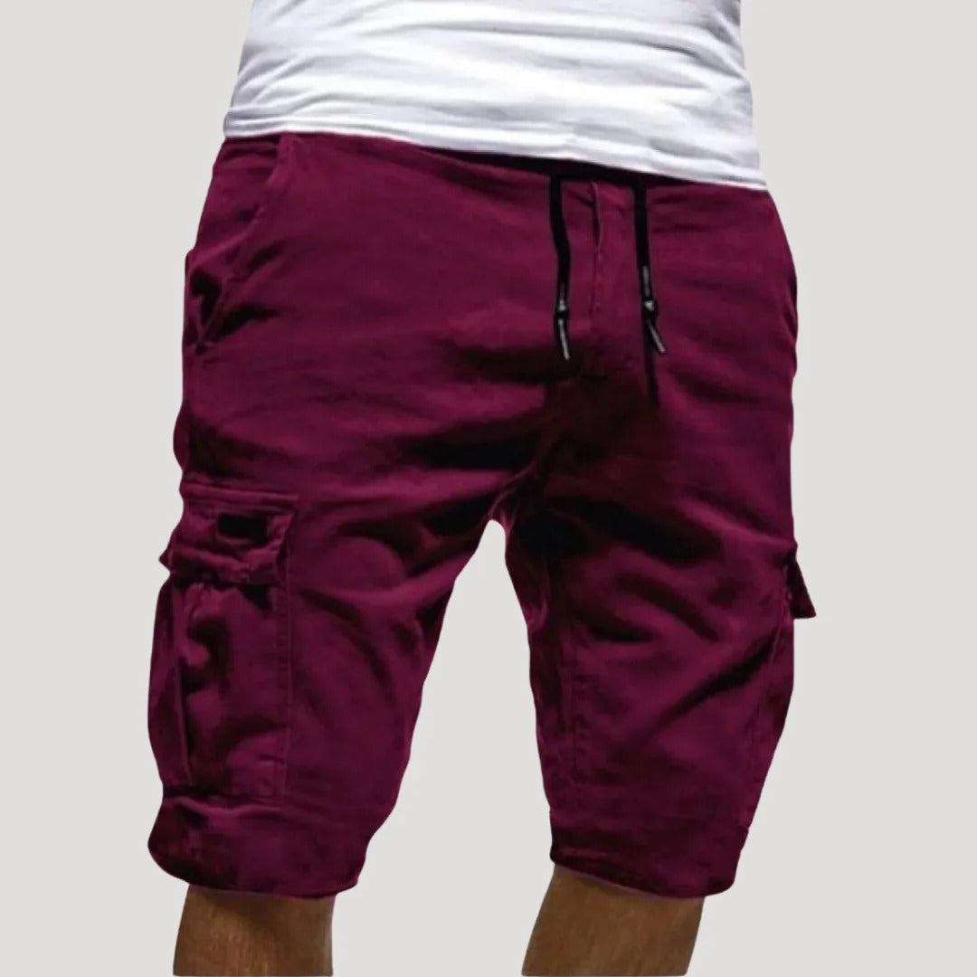 Herr cargo shorts i bomull med fickor och resårmidja