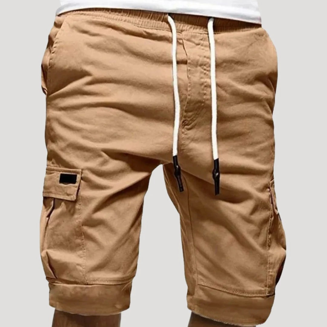Herr cargo shorts i bomull med fickor och resårmidja