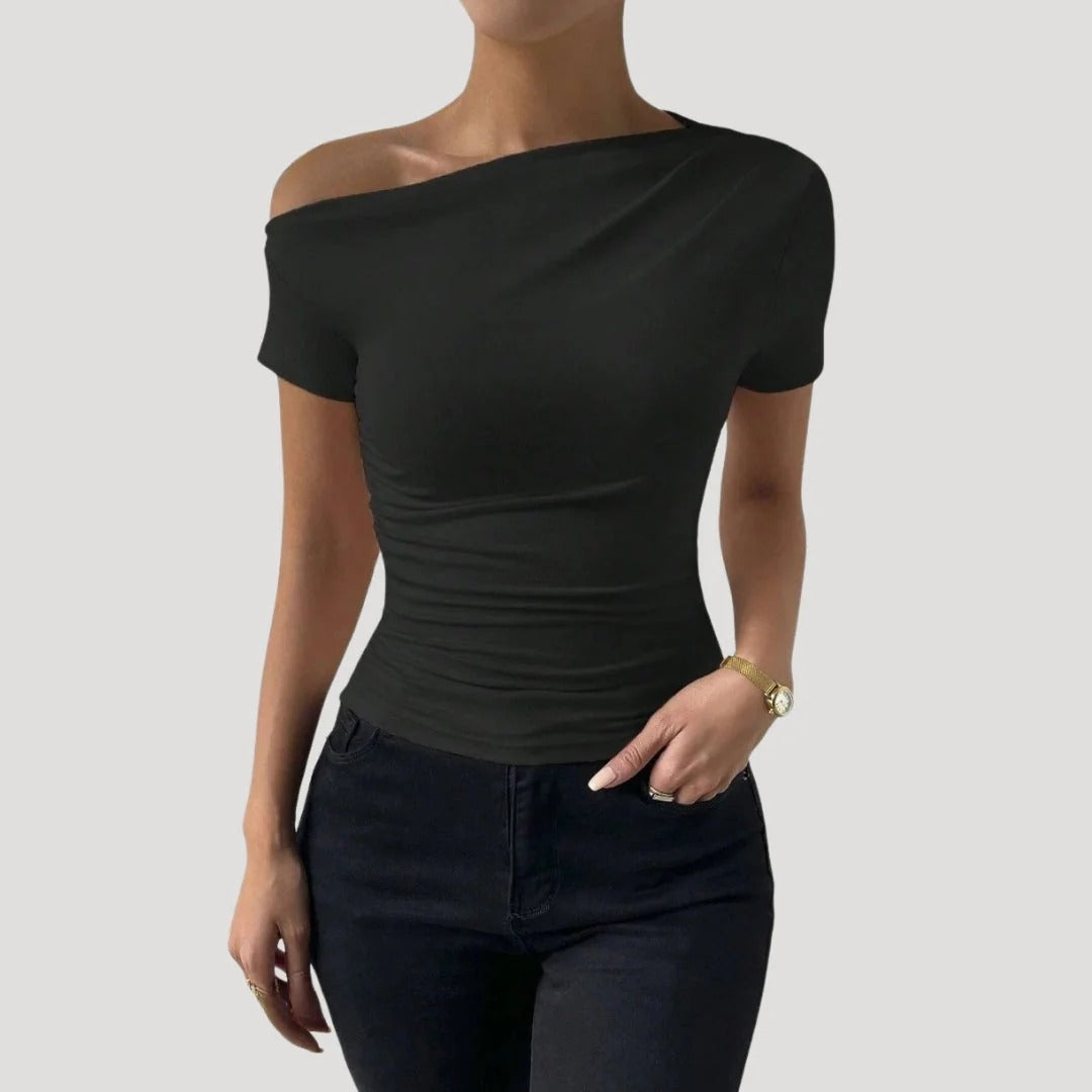 Dam off shoulder topp figurnära med drapering