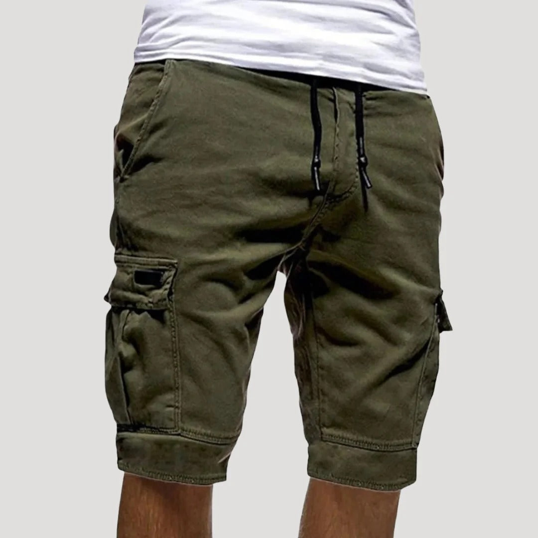 Herr cargo shorts i bomull med fickor och resårmidja