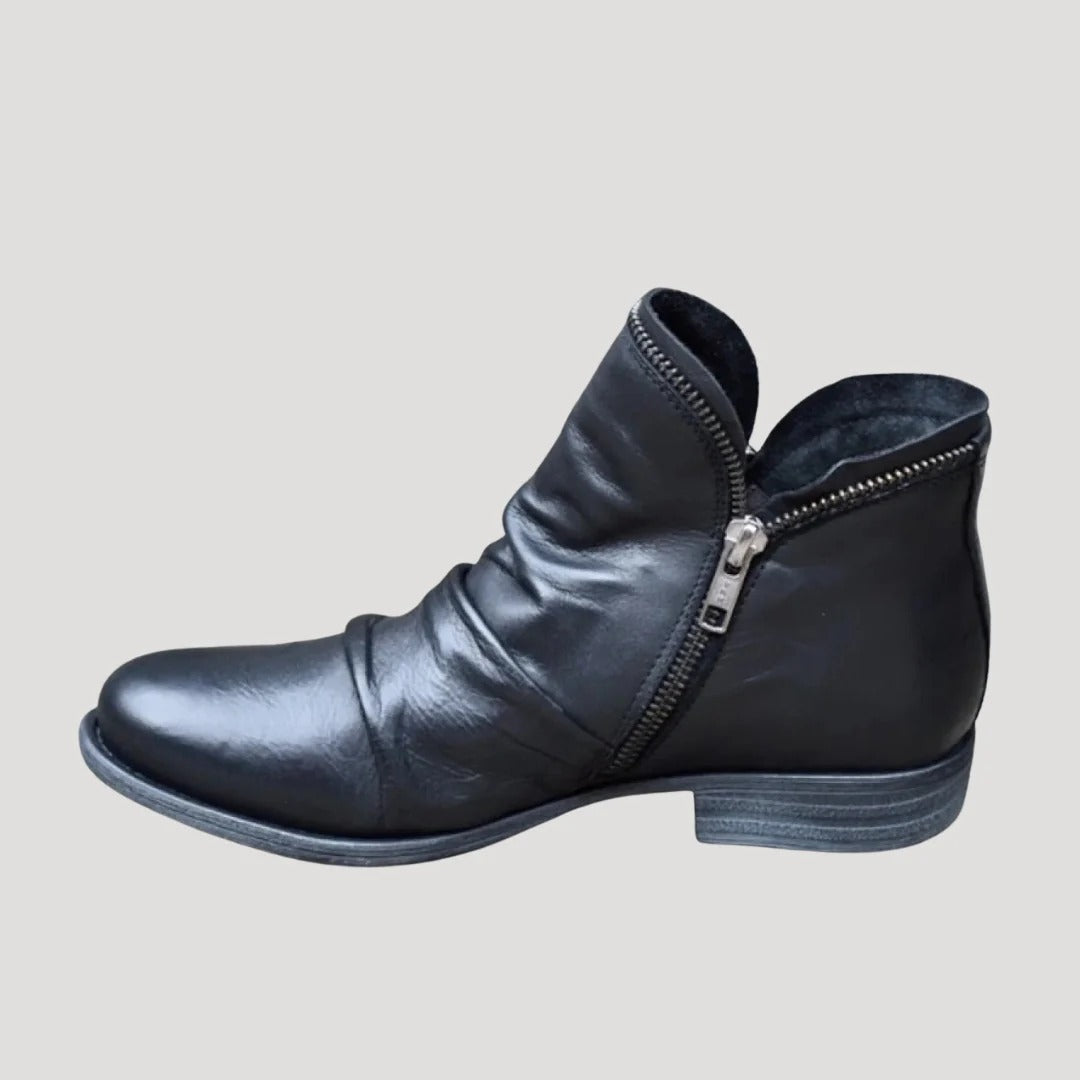 Dam ankelboots i konstläder med dragkedja