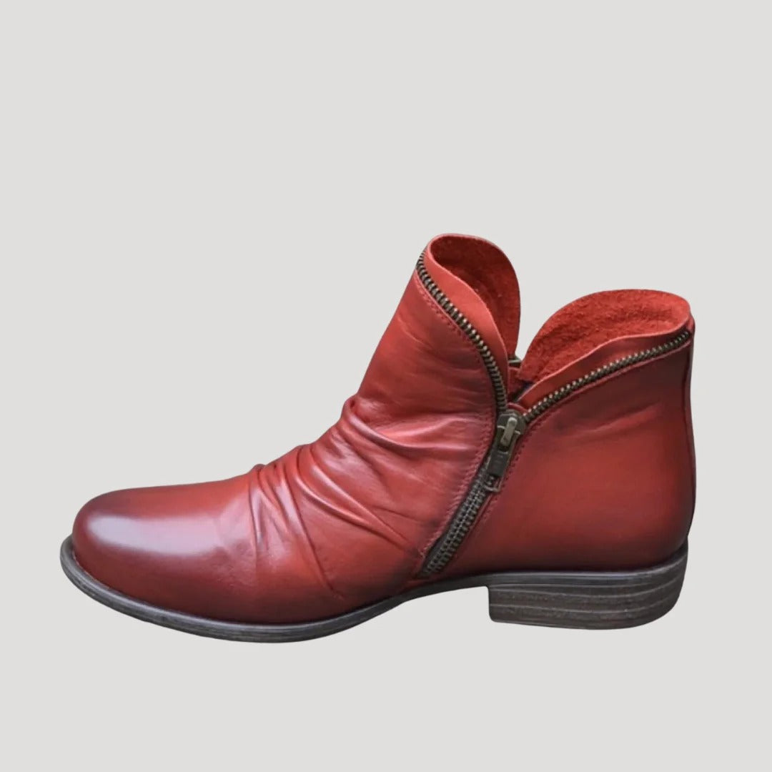 Dam ankelboots i konstläder med dragkedja