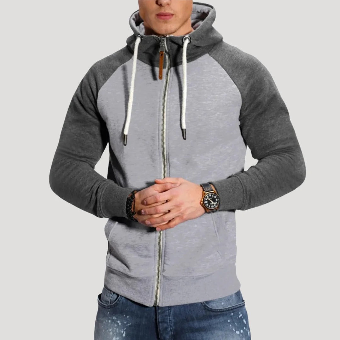 Herr hoodie med dragkedja och kontrastärmar