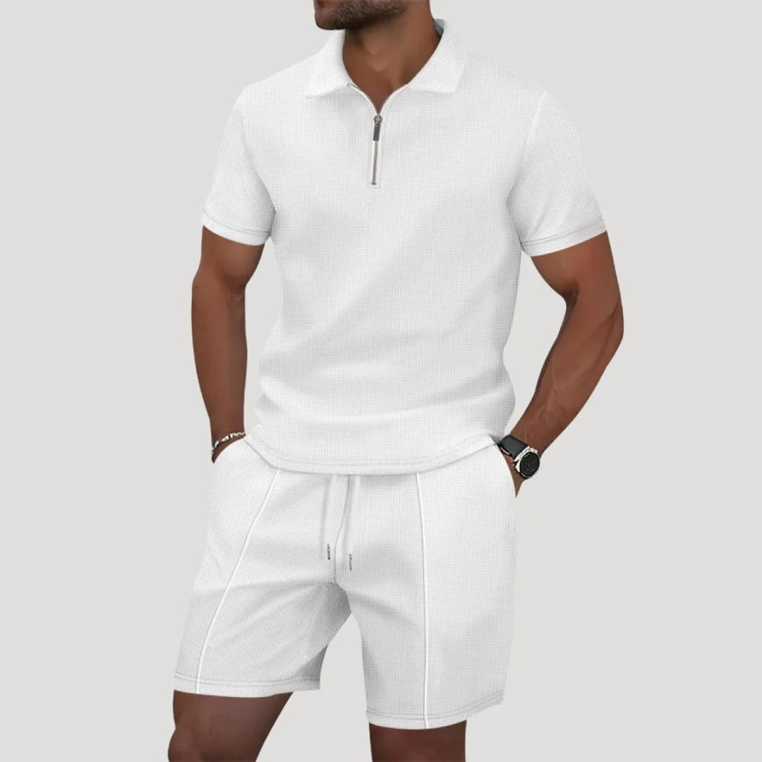 Herr frotteset med pikétröja och shorts