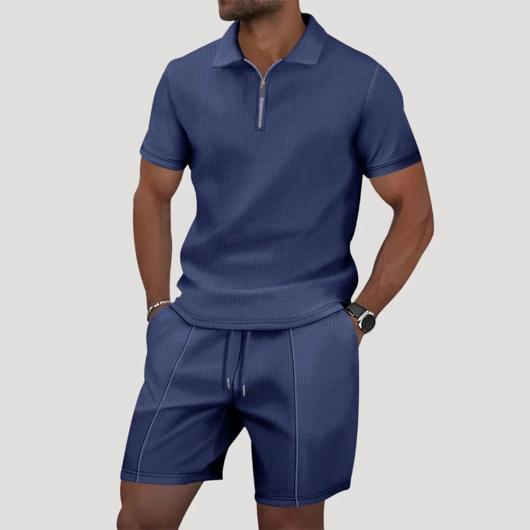 Herr frotteset med pikétröja och shorts