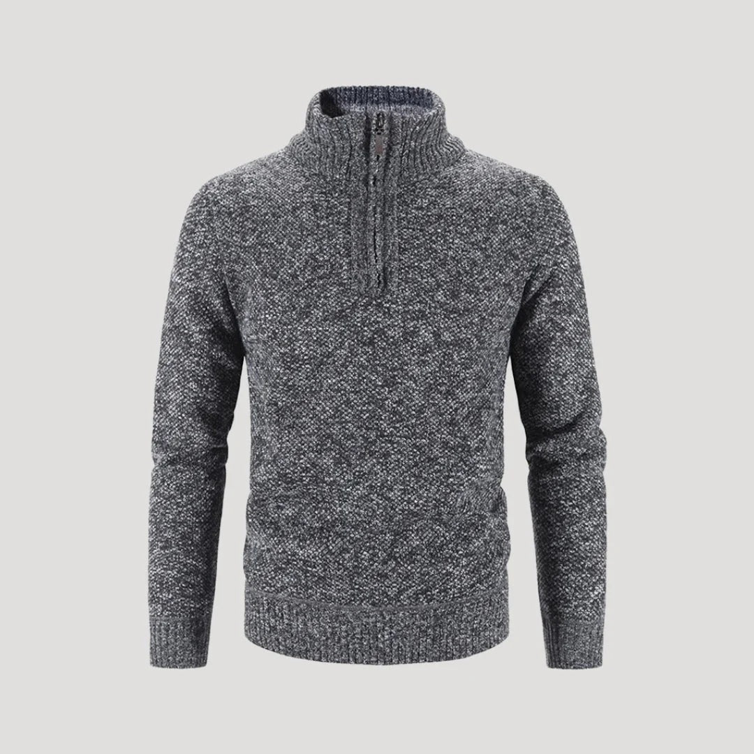 Herr ulltröja med halv zip i henley-stil
