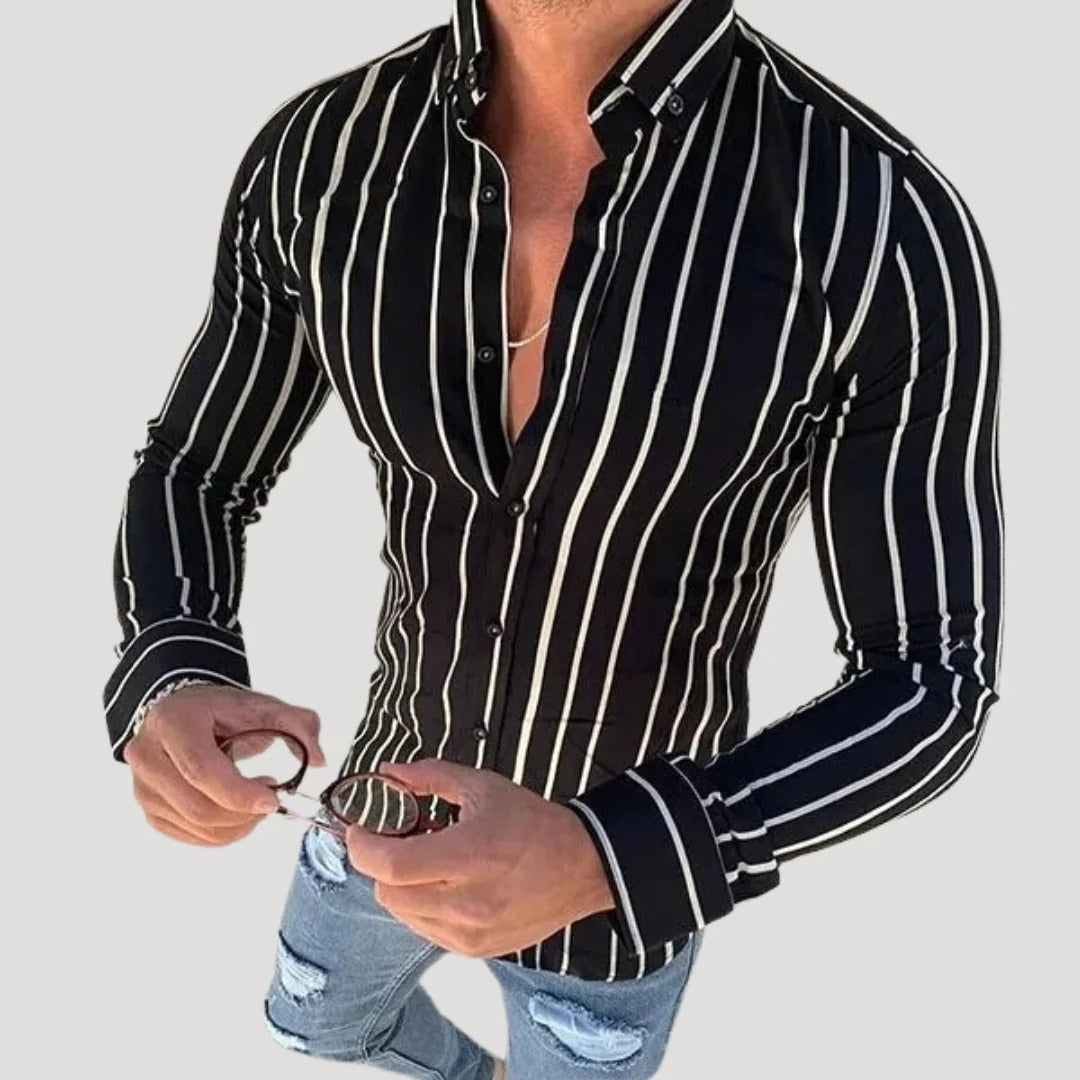Herr mönstrad slim fit skjorta med lång ärm