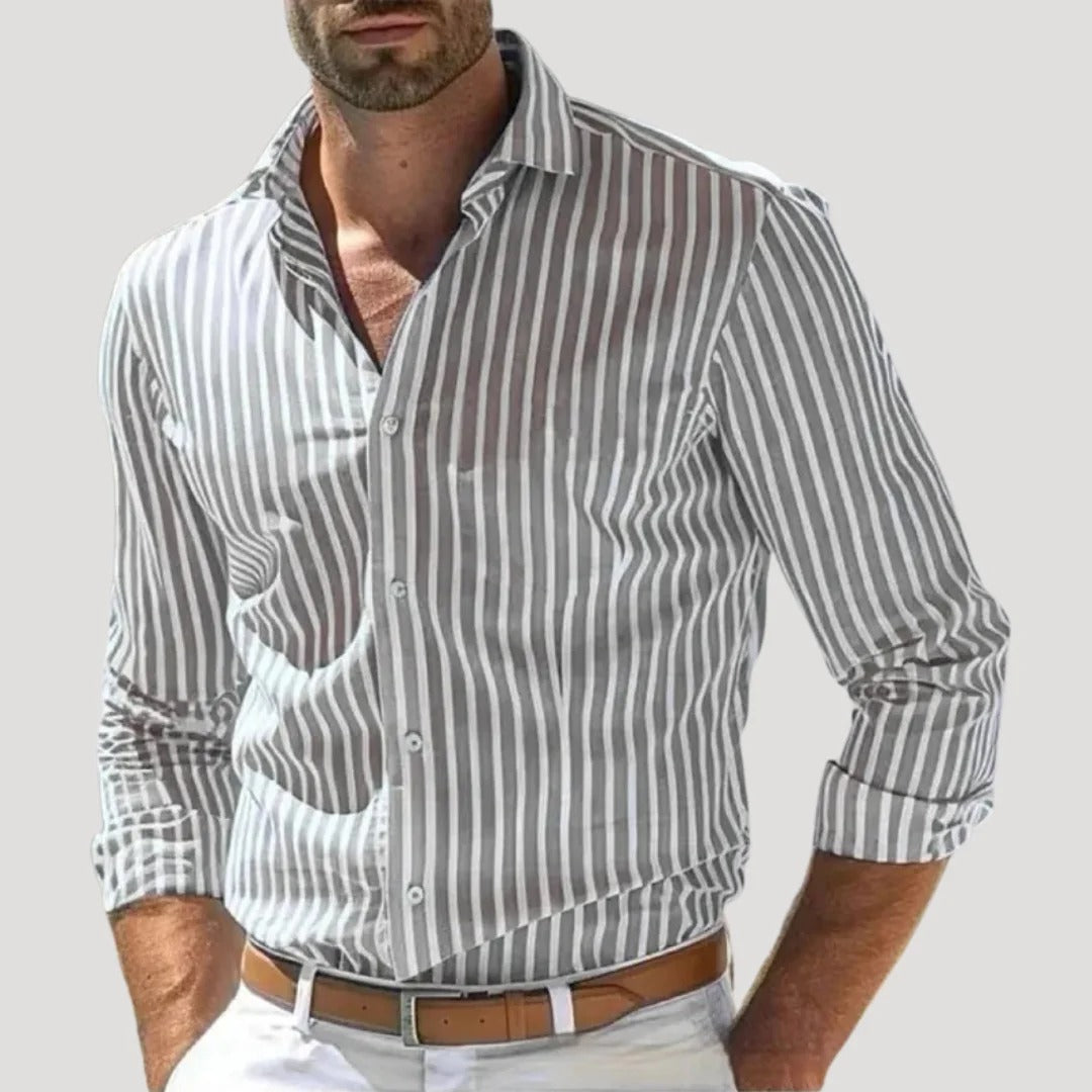 Herr randig slim fit linneskjorta långärmad