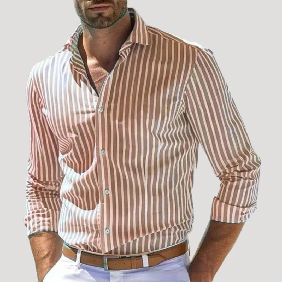 Herr randig slim fit linneskjorta långärmad