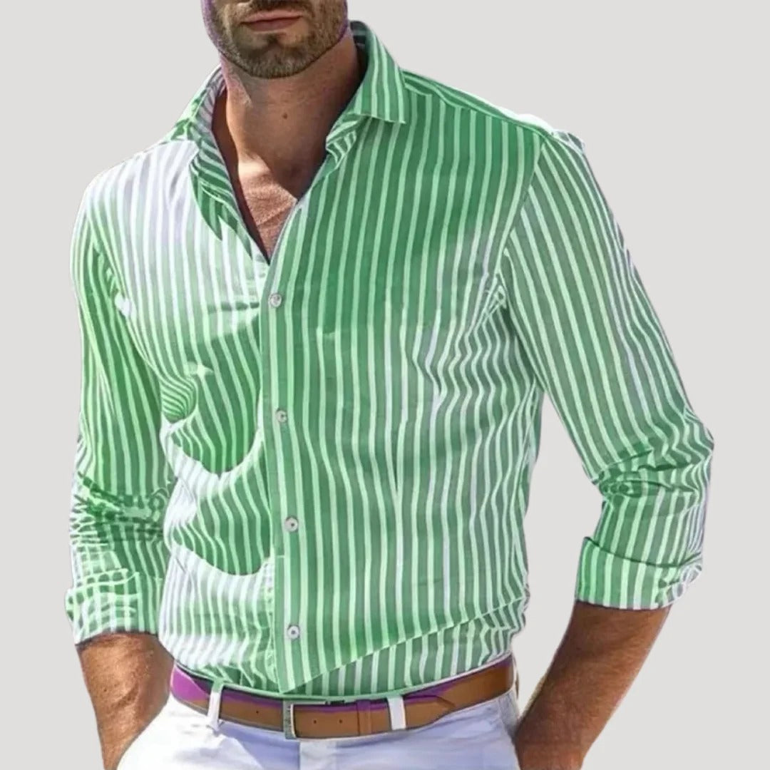 Herr randig slim fit linneskjorta långärmad