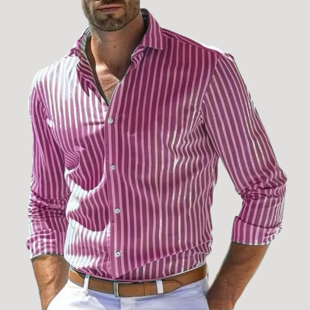 Herr randig slim fit linneskjorta långärmad
