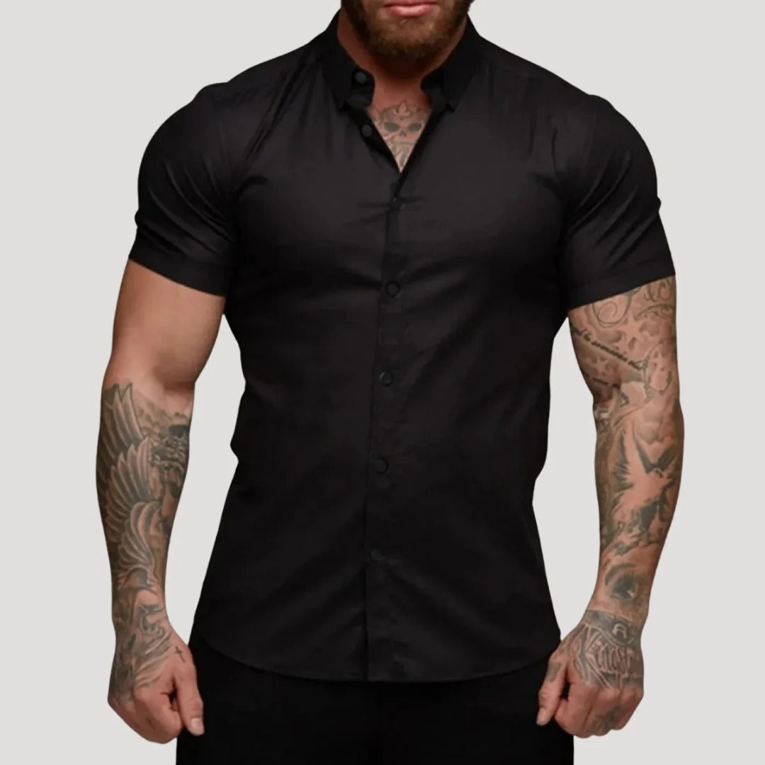 Herr kortärmad slim fit skjorta med knappar