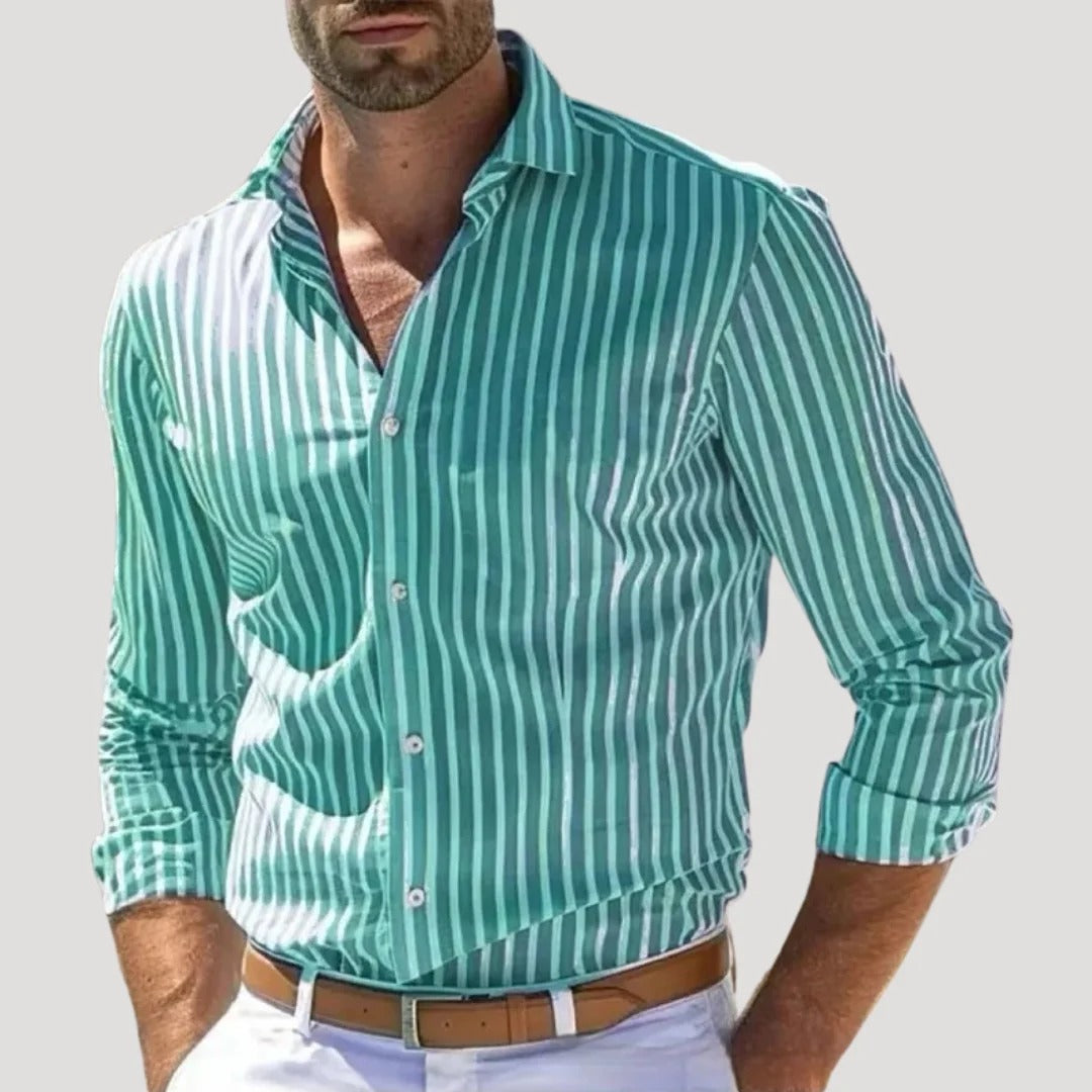 Herr randig slim fit linneskjorta långärmad