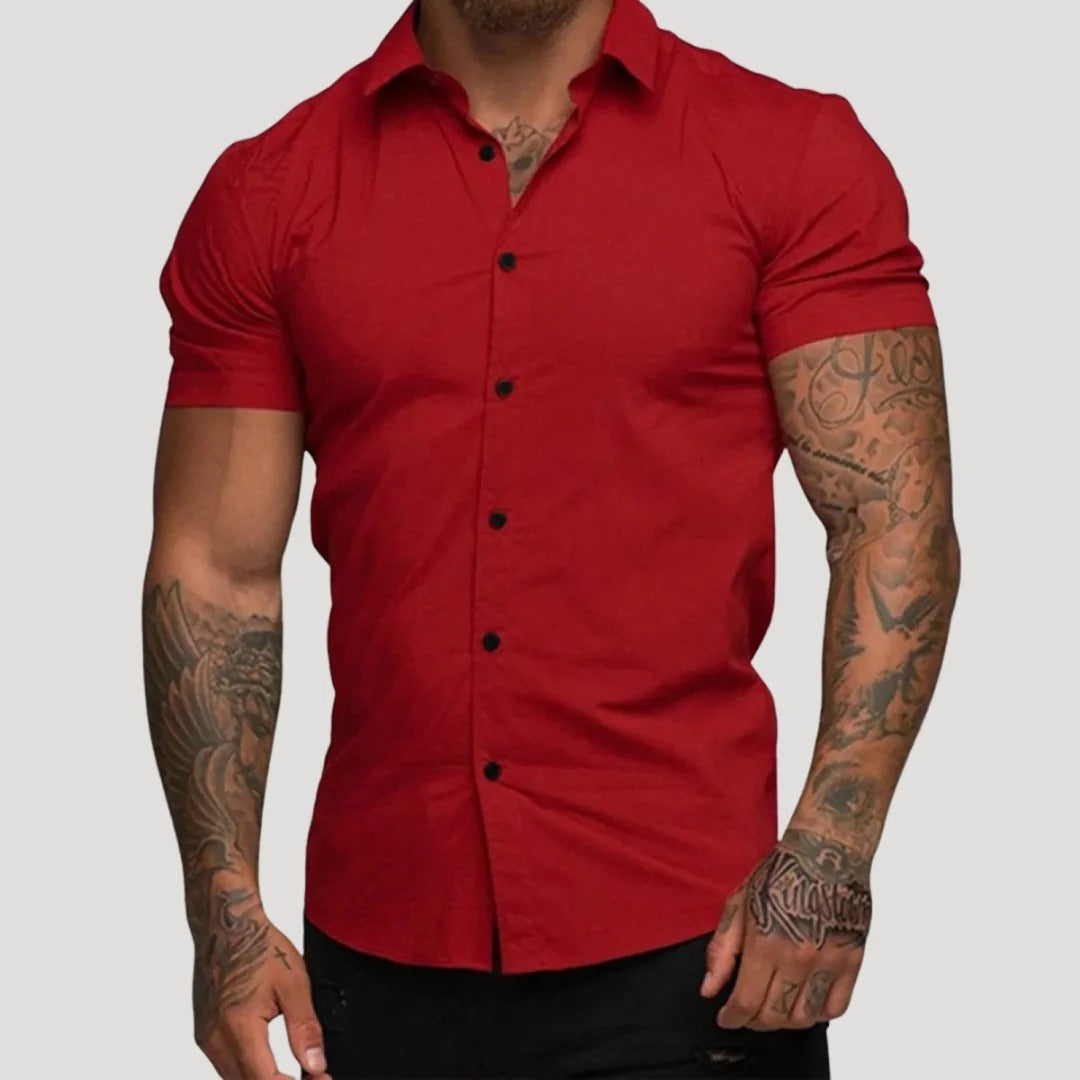 Herr kortärmad slim fit skjorta med knappar