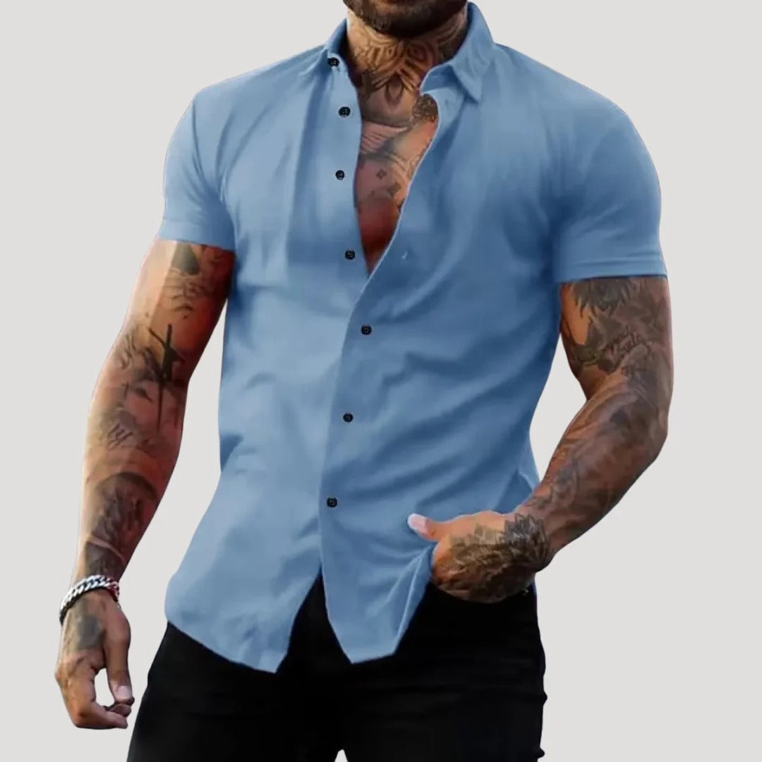 Herr kortärmad slim fit skjorta med knappar