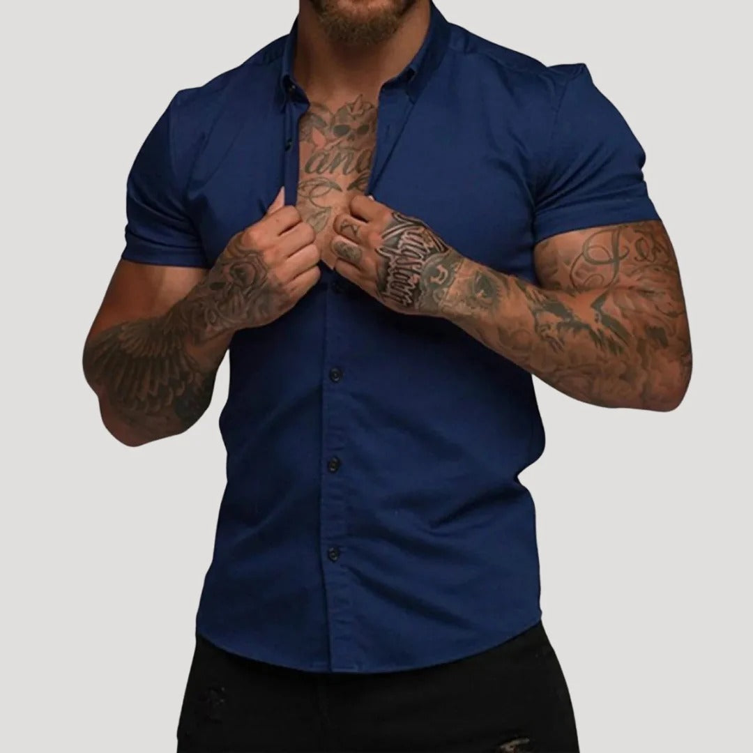 Herr kortärmad slim fit skjorta med knappar