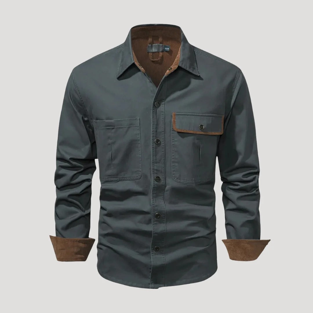 Herr långärmad overshirt med bröstfickor