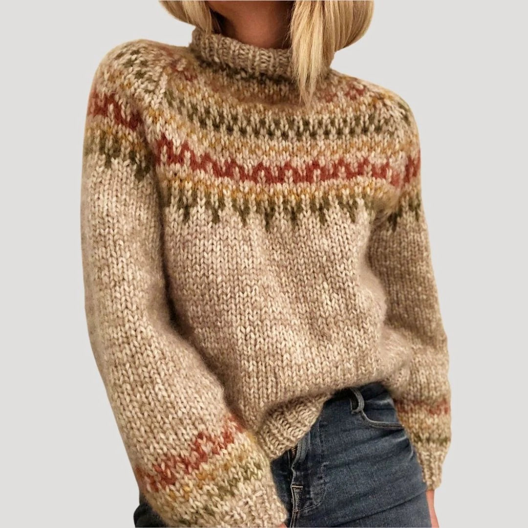 Dam stickad oversized vintertröja med hög krage