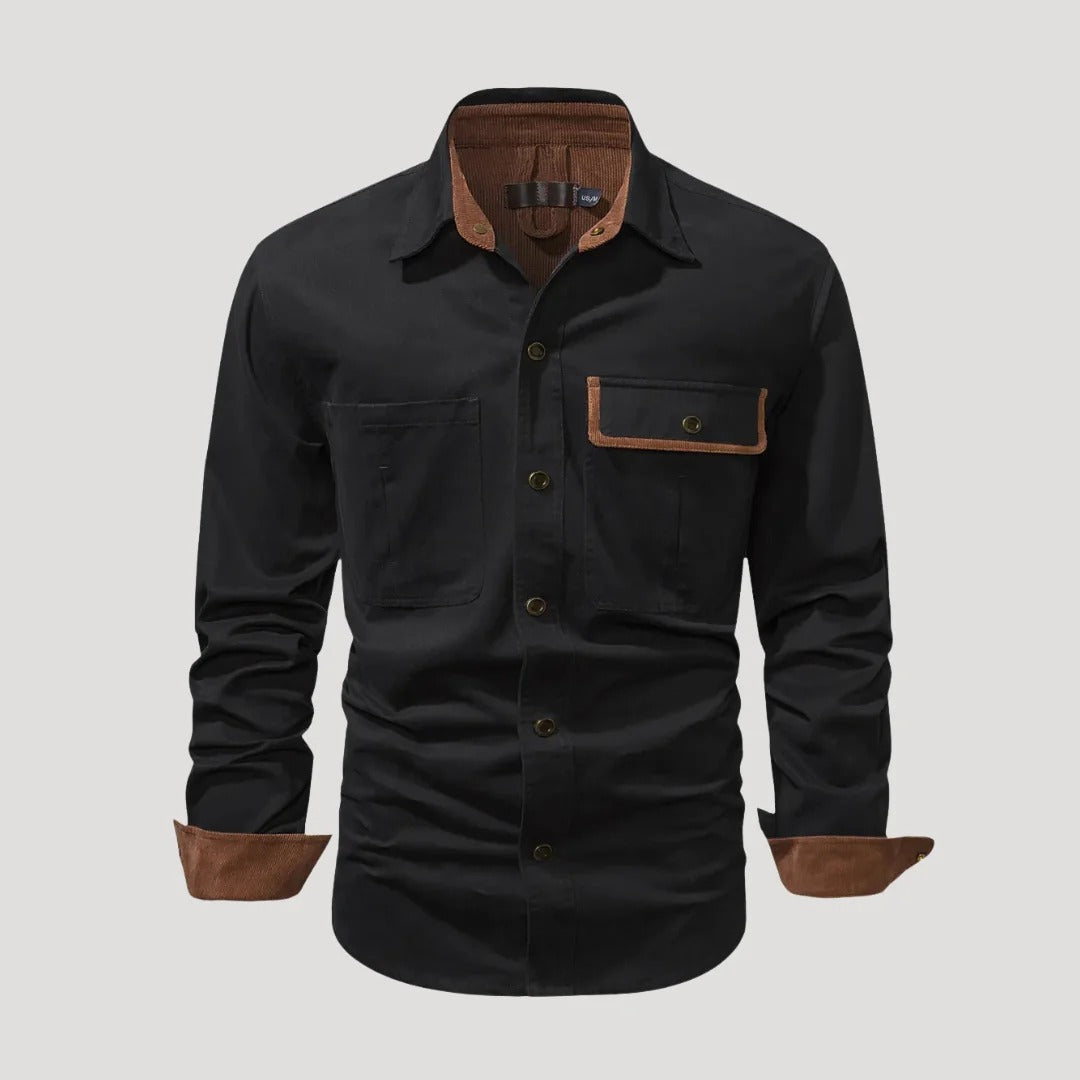 Herr långärmad overshirt med bröstfickor