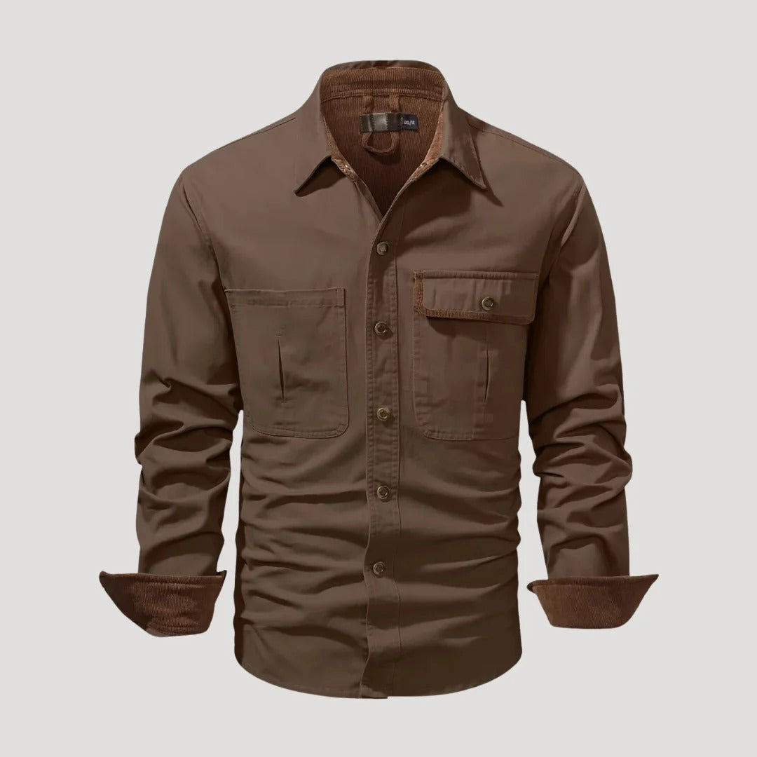 Herr långärmad overshirt med bröstfickor