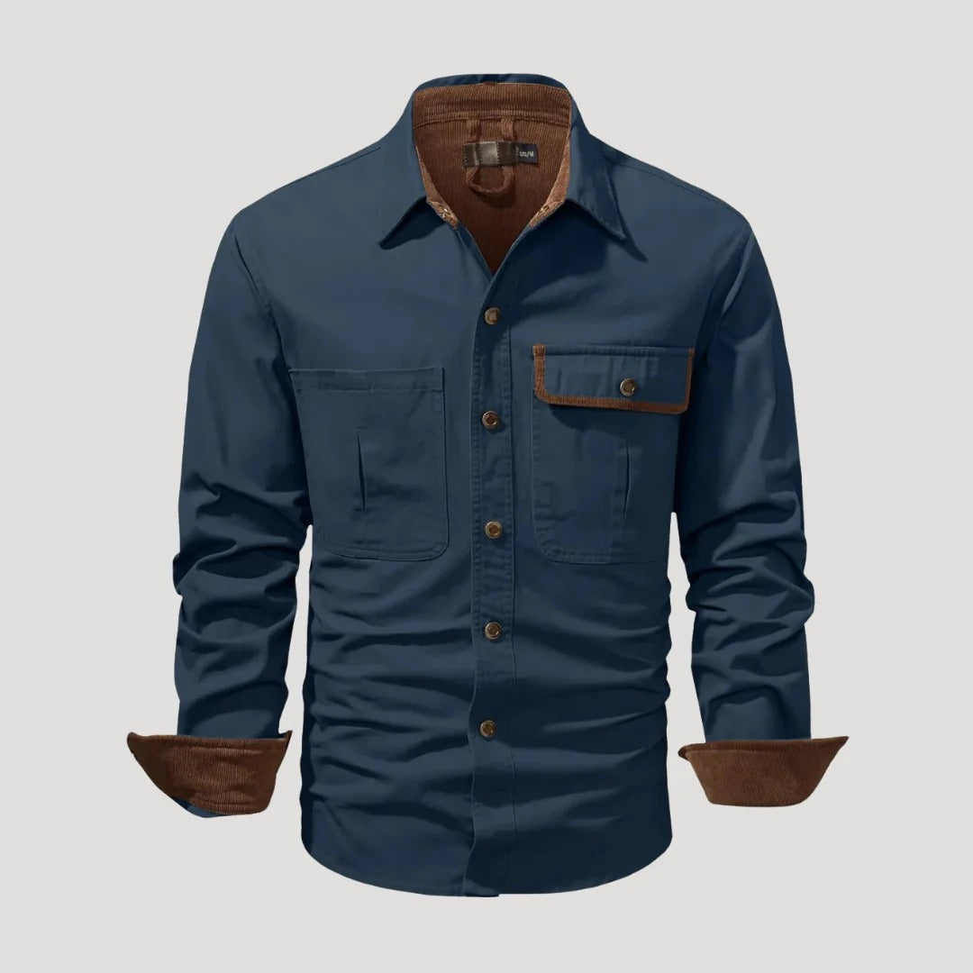 Herr långärmad overshirt med bröstfickor