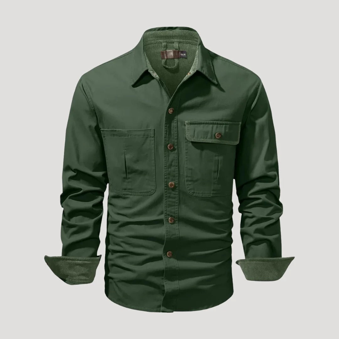 Herr långärmad overshirt med bröstfickor