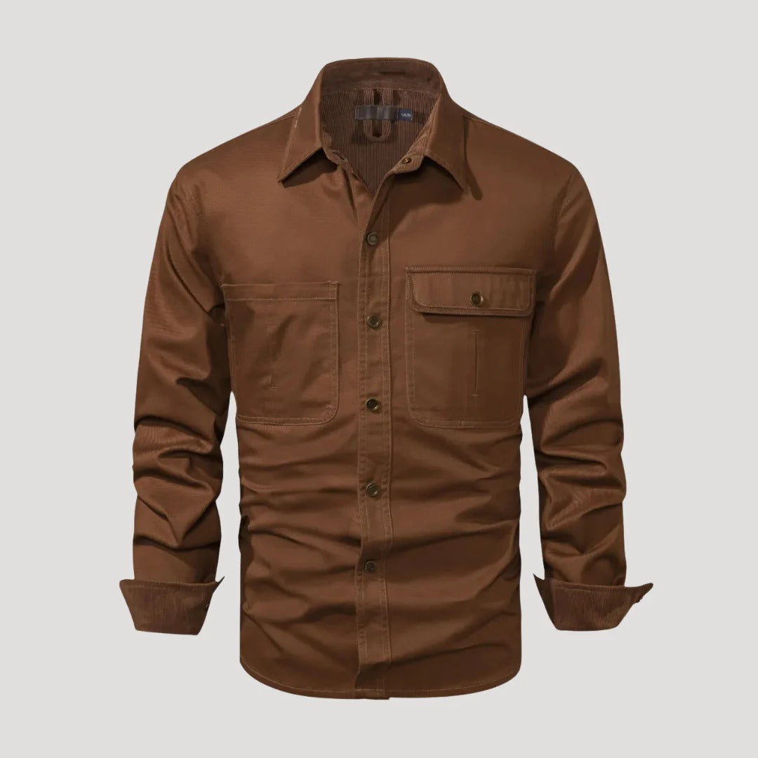 Herr långärmad overshirt med bröstfickor