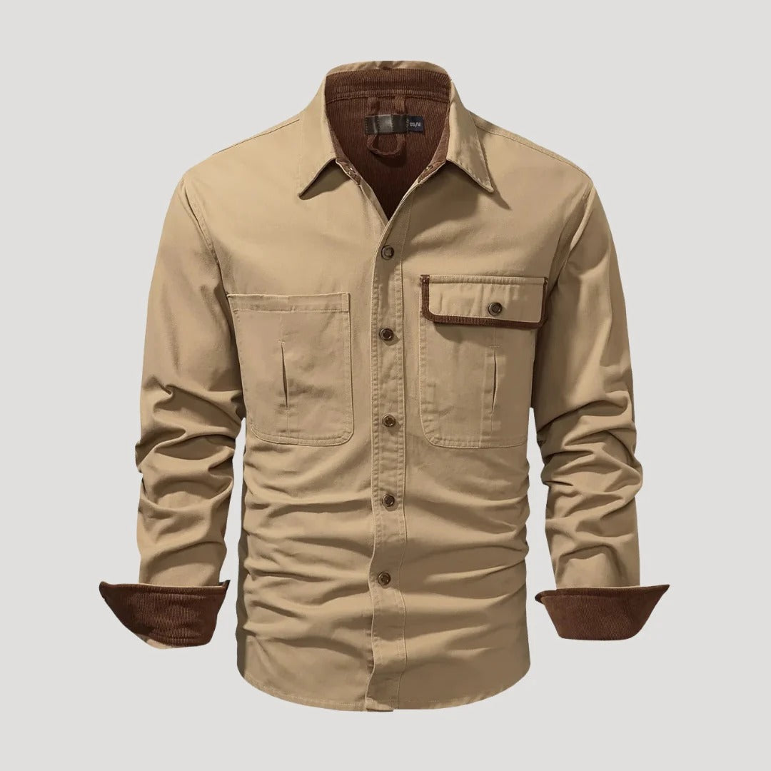 Herr långärmad overshirt med bröstfickor