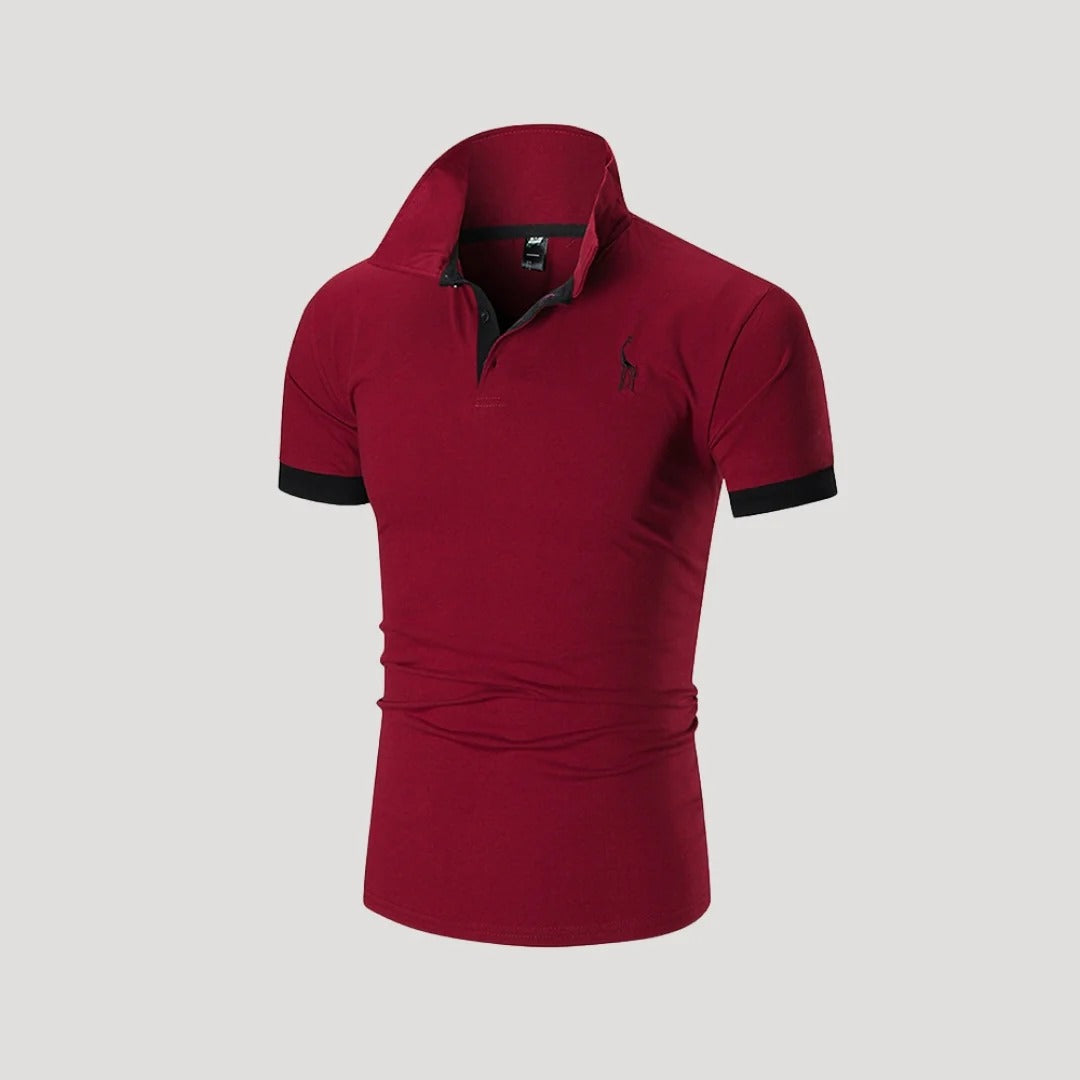 Herr kortärmad pikétröja i henley-stil