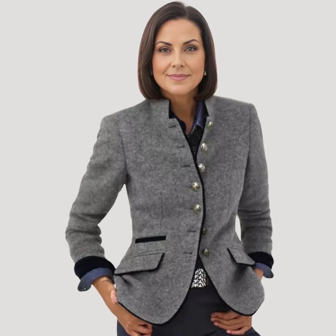 Dam tweed blazer med hög krage