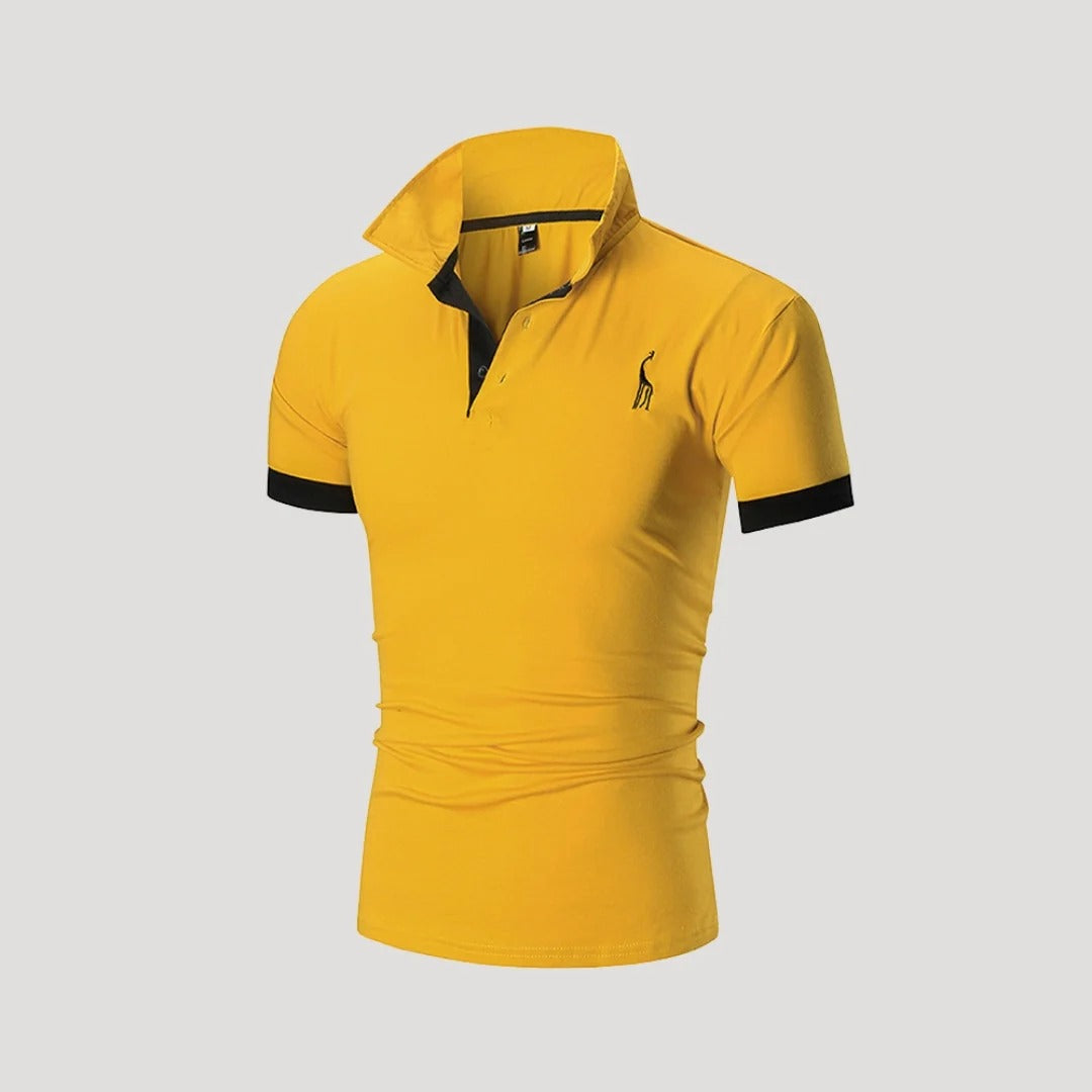 Herr kortärmad pikétröja i henley-stil