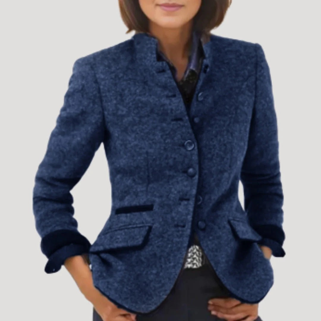 Dam tweed blazer med hög krage