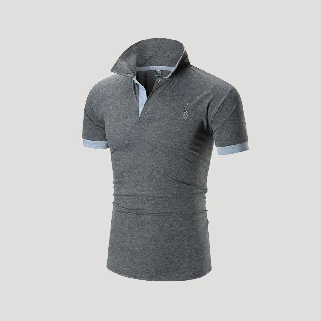 Herr kortärmad pikétröja i henley-stil