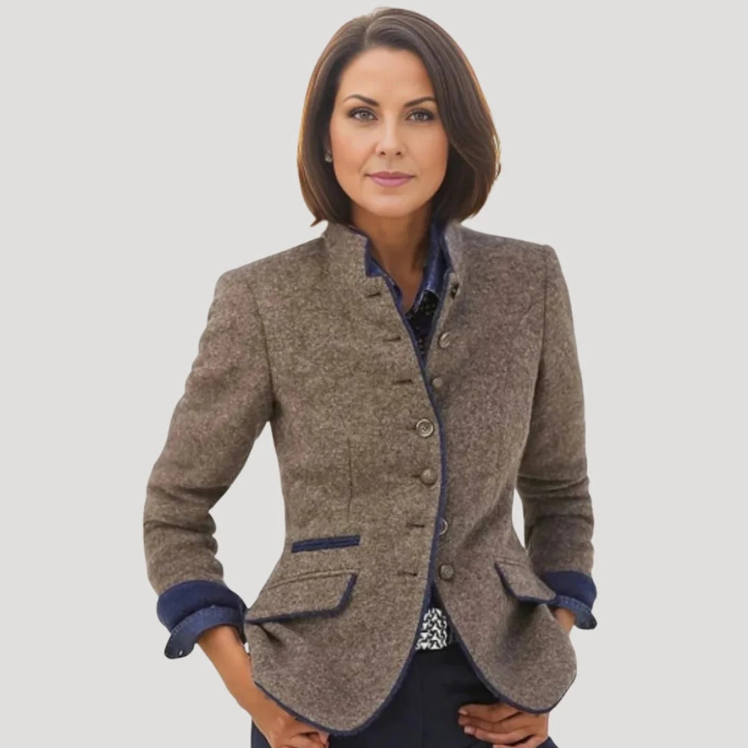 Dam tweed blazer med hög krage