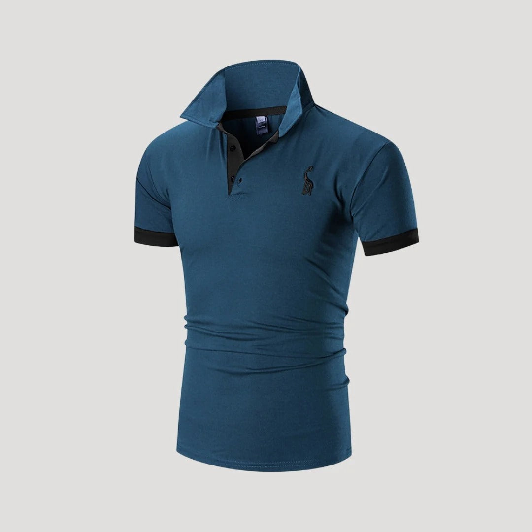 Herr kortärmad pikétröja i henley-stil