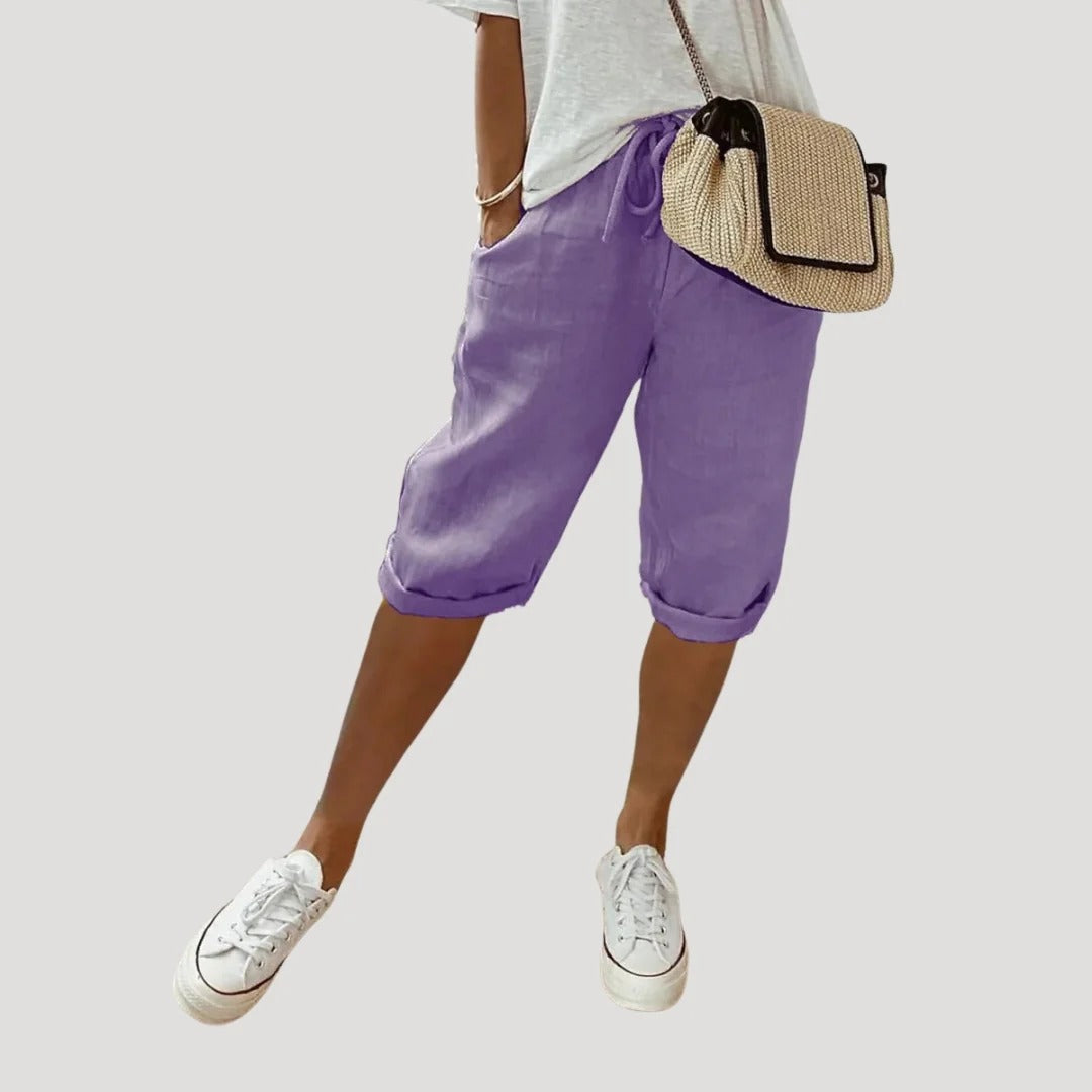 Dam linneshorts knälånga med dragsko