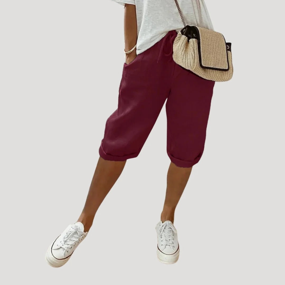 Dam linneshorts knälånga med dragsko