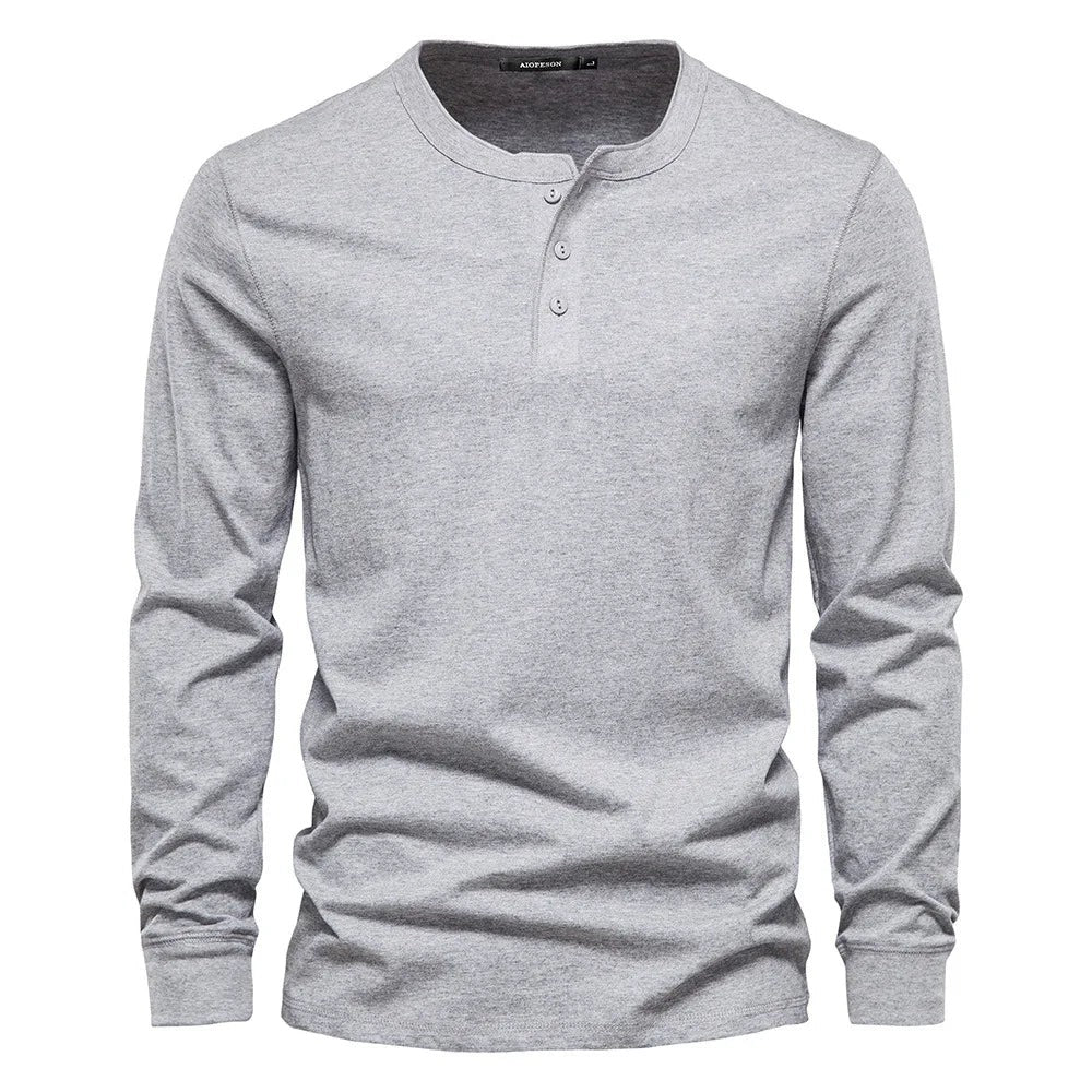 Herr långärmad Henley T-shirt för träning och vardag
