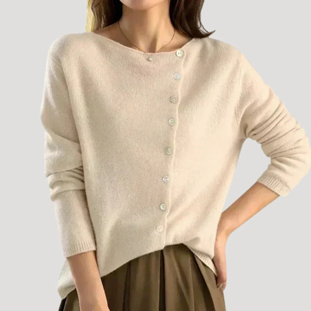 Dam asymmetrisk stickad jumper med knappar