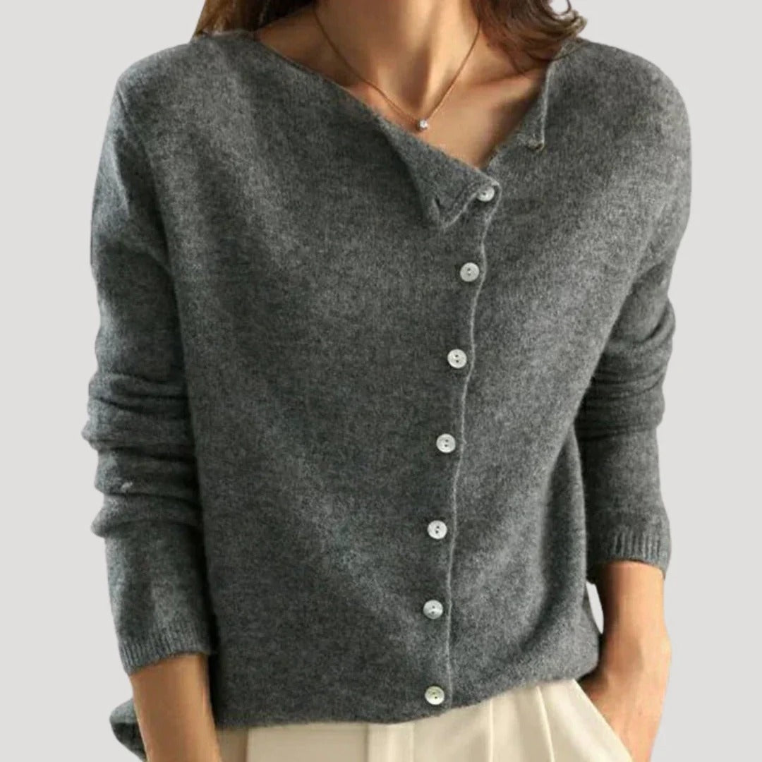 Dam asymmetrisk stickad jumper med knappar